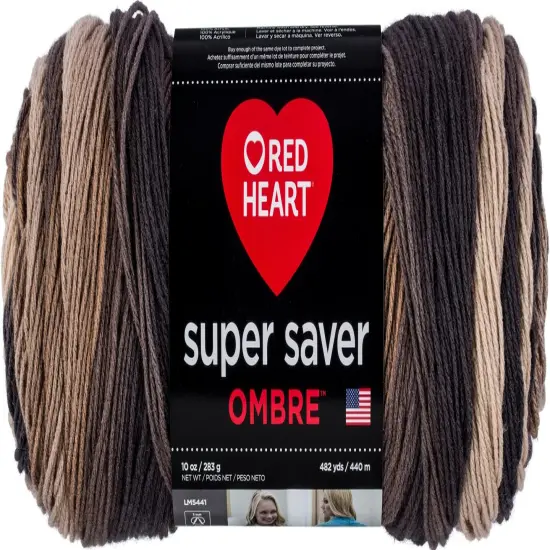 Red Heart Super Saver Jumbo Hickory Ombre Yarn - 2 Pack of 283g/10oz - Acrylic - 4 Medium (Worsted) - 482 Yards - Knitting/Crochet {2}