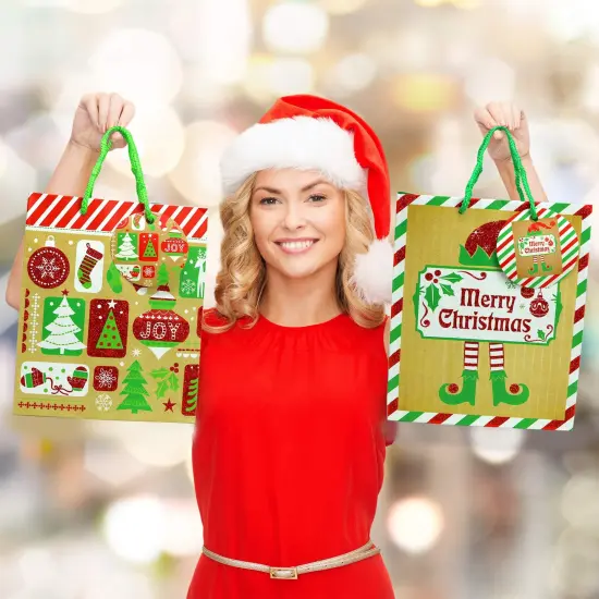 Big Mo's Toys Gift Bags - Holiday Paper Gift And Goody Bag With Christmas Glitter Designs - 6 Pack {3}