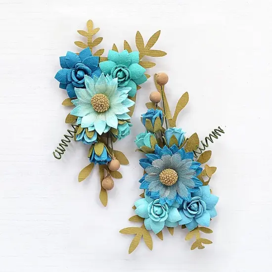 Pack of 3 - Little Birdie Fairy Rosa Paper Flowers 2/Pkg-Aqua Medley {2}