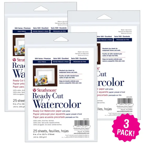 Multipack of 3 - Strathmore Watercolor Paper Pack 5"X7"-25 Sheets {1}