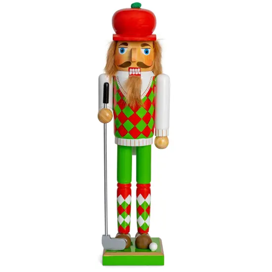 Ornativity Golf Player Christmas Nutcracker &ndash; Red and Green Wooden Golfer with Club and Ball Xmas Themed Holiday Nut Cracker Doll Figure Toy Decorations {1}