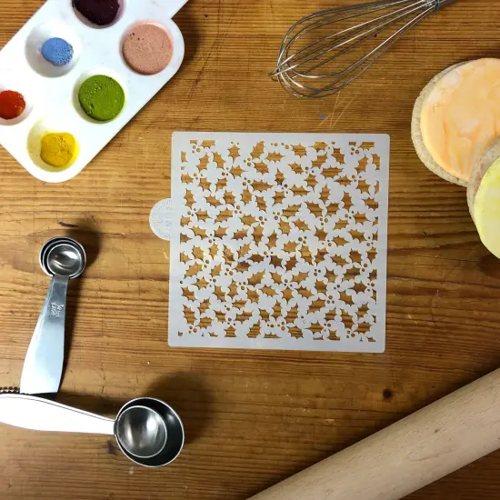 Holly and Berries Miniprint Cookie & Craft Stencil | CM112 by Designer Stencils | Cookie Decorating Tools | Baking Stencils for Royal Icing, Airbrush, Dusting Powder | Craft Stencils for Canvas, Paper, Wood | Reusable Food Grade Stencil {3}