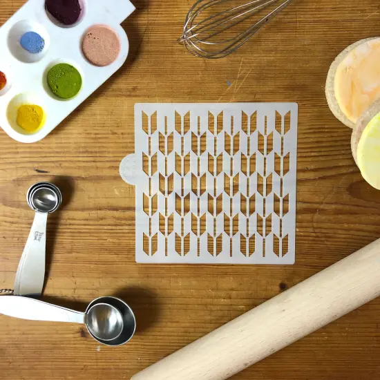 Retro Arrow Allover Pattern Cookie & Craft Stencil | CM004 by Designer Stencils | Cookie Decorating Tools | Baking Stencils for Royal Icing, Airbrush, Dusting Powder | Craft Stencils for Canvas, Paper, Wood | Reusable Food Grade Stencil {2}