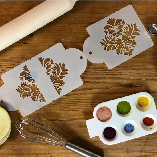 Damask Cake Stencil Tier #3 | C403 by Designer Stencils | Cake Decorating Tools | Baking Stencils for Royal Icing, Airbrush, Dusting Powder | Reusable Plastic Food Grade Stencil for Cakes | Easy to Use & Clean Cake Stencil {4}