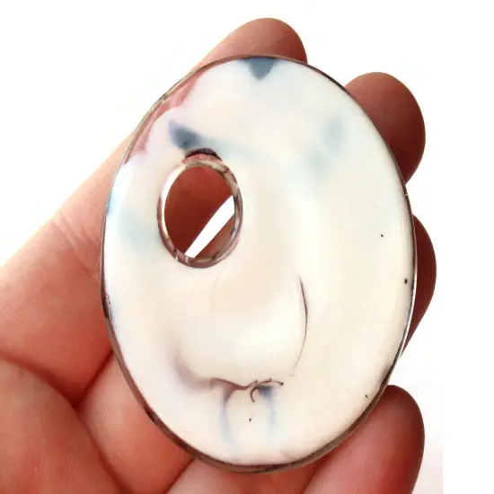 50mm White with Black and Gold Foil Glass Donut Pendant {3}