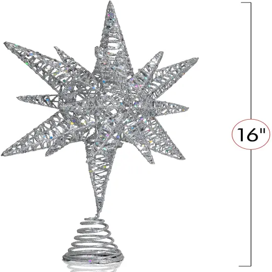 Ornativity Silver Star Tree Topper – Christmas Silver 3D Glitter Star Ornament Treetop Decoration {5}
