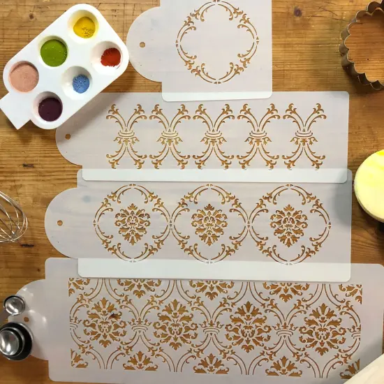 Royal Damask Cake Stencil Set | C702 by Designer Stencils | Cake Decorating Tools | Baking Stencils for Royal Icing, Airbrush, Dusting Powder | Reusable Plastic Food Grade Stencil for Cakes | Easy to Use & Clean Cake Stencil {4}