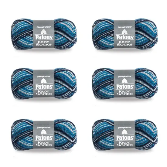 Patons Kroy Socks Sing'n The Blues Stripes Yarn - 6 Pack of 1.75oz/50g - Blended Fiber - 1 Super Fine - 166 Yards - Knitting/Crochet {1}