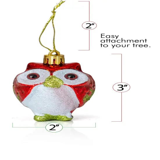 Ornativity Glitter Christmas Owl Ornaments - Snowy Glitter White and Red Animal Owls Christmas Tree Ornament Decorations - 4 Birds {6}