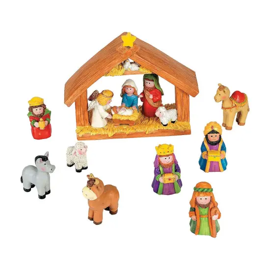 Fun Express Mini Christmas Nativity Set Stable with Jesus Mary Joseph Wisemen - 9 Pieces {1}