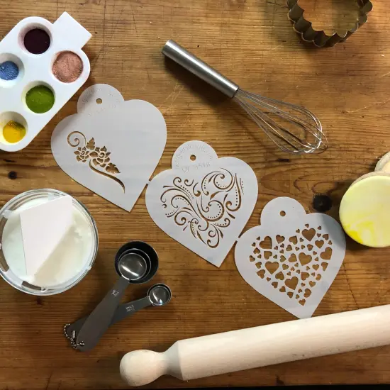 Contemporary Hearts Cookie Stencils | C351 by Designer Stencils | Cookie Decorating Tools | Baking Stencils for Royal Icing, Airbrush, Dusting Powder | Reusable Plastic Food Grade Stencil for Cookies | Easy to Use & Clean Cookie Stencil {6}