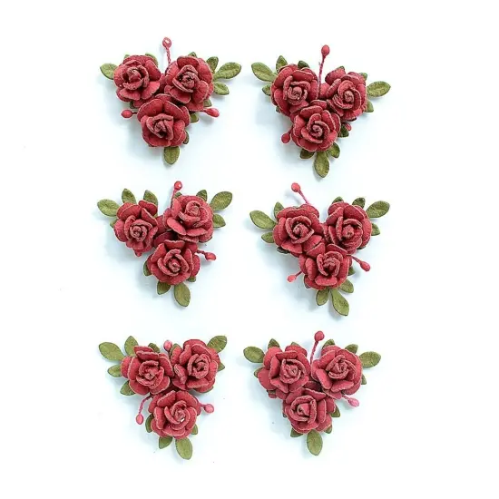 Pack of 3 - Little Birdie Francisca Paper Flowers 6/Pkg-Love and Roses {2}