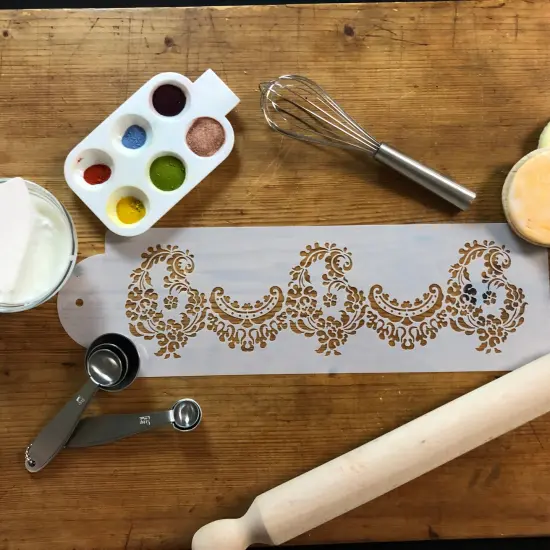 Alencon Lace Cake Stencil Bottom Tier | C373 by Designer Stencils | Cake Decorating Tools | Baking Stencils for Royal Icing, Airbrush, Dusting Powder | Reusable Plastic Food Grade Stencil for Cakes | Easy to Use & Clean Cake Stencil {5}