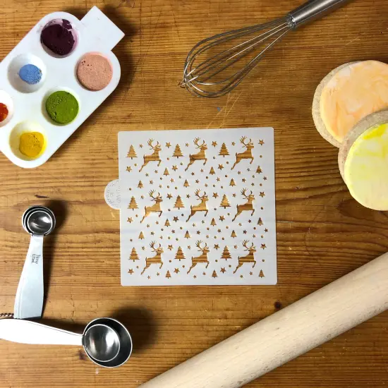 Prancing Reindeer Cookie & Craft Stencil | CM076 by Designer Stencils | Cookie Decorating Tools | Baking Stencils for Royal Icing, Airbrush, Dusting Powder | Craft Stencils for Canvas, Paper, Wood | Reusable Food Grade Stencil {2}