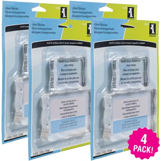 Multipack of 4 - Inkadinkado Clear On Clear Acrylic Blocks 2/Pkg-Small 2.25"X1.75", Medium 3.5"X2.5" {1}