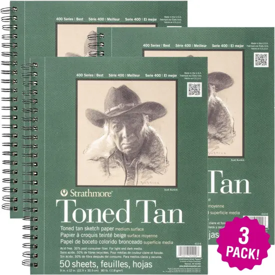 Multipack of 3 - Strathmore Toned Sketch Spiral Paper Pad 9"X12"-Tan 50 Sheets {1}