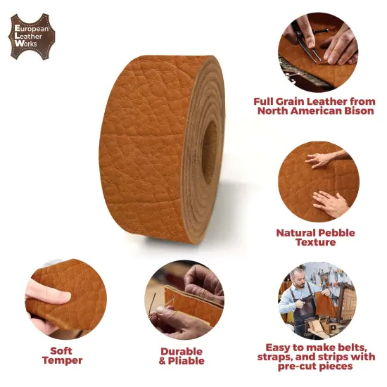 ELW Genuine American Leather Bison 8-9 oz (3.2-3.4mm) Thickness - Straps, Belts, Strips - 72" -&nbsp; Full Grain Hide DIY Craft Projects, Bag, Chap, Moccasins, Jewelry, Wrapping {3}