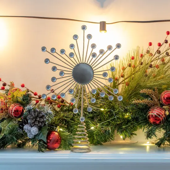 Ornativity Jewel Star Tree Topper - Gold Glitter Sparkling Metal Wire Star Topper with Sparkly Gem Finish Christmas Tree Top Ornament Decoration {4}