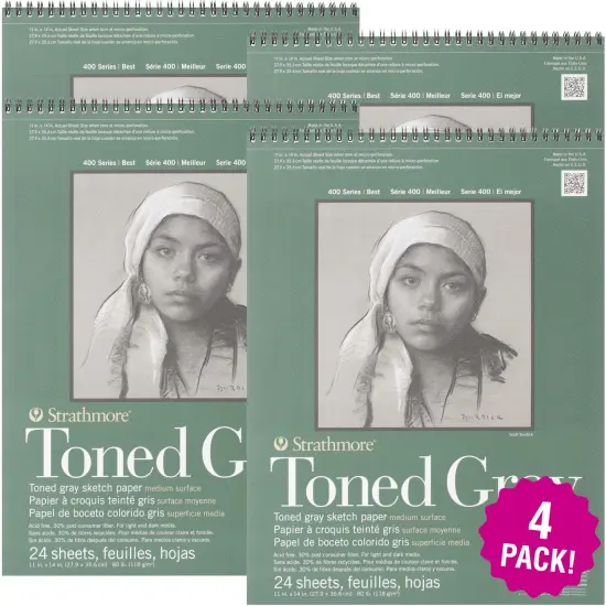 Multipack of 4 - Strathmore Toned Sketch Spiral Pad 11"X14"-Gray 24 Sheets {1}