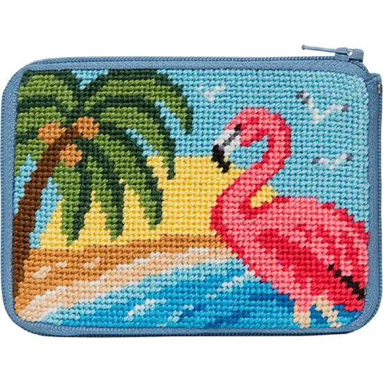Stitch and Zip Coin Purse Needlepoint Kit - Flamingo Multicolor {1}