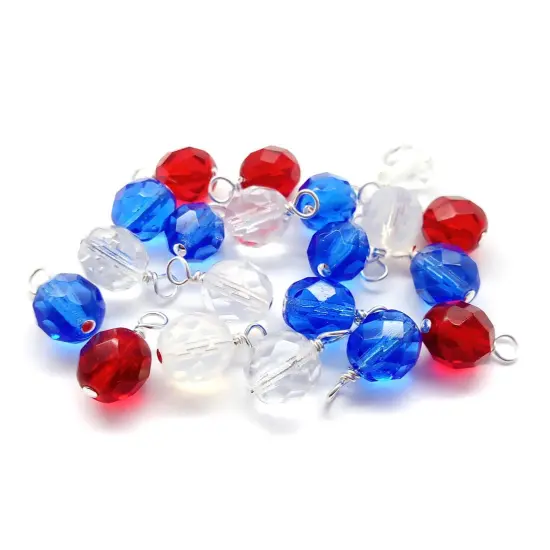 Fire-Polished Bead Charms, 10 pieces 4th of Jully Color Mix, 8mm Faceted Dangles, Adorabilities {1}