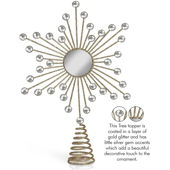 Ornativity Jewel Star Tree Topper - Gold Glitter Sparkling Metal Wire Star Topper with Sparkly Gem Finish Christmas Tree Top Ornament Decoration {2}