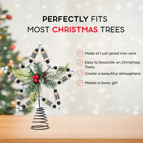 Ornativity Rattan Star Tree Topper &ndash; Christmas Farmhouse Rustic Tree Topper with Holly Mistletoe and Berry Decorations {5}