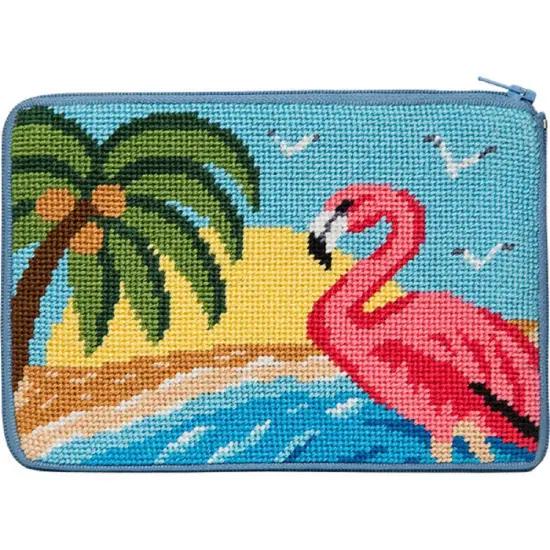 Alice Peterson Stitch & Zip Needlepoint Purse/Cosmetic Case Kit - SZ607 Flamingo Multicolor {1}