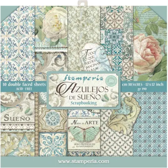 Stamperia Double-Sided Paper Pad 12"X12" 10/Pkg-Azulejos {1}