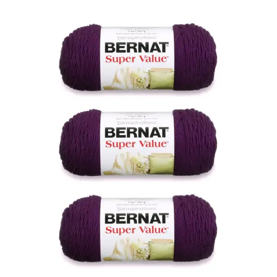 Bernat Super Value Mulberry Yarn - 3 Pack of 198g/7oz - Acrylic - 4 Medium (Worsted) - 426 Yards - Knitting/Crochet {1}