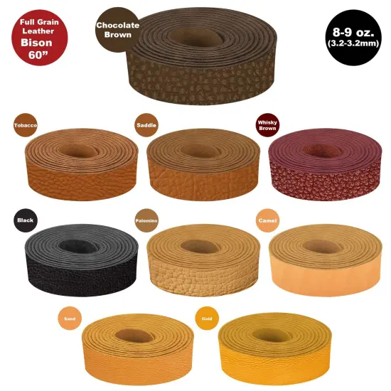 ELW Genuine American Leather Bison 8-9 oz (3.2-3.4mm) Thickness - Straps, Belts, Strips - 60"&nbsp;-&nbsp; Full Grain Hide DIY Craft Projects, Bag, Chap, Moccasins, Jewelry, Wrapping {7}
