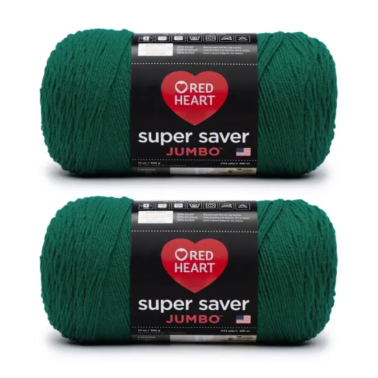 Red Heart Super Saver Jumbo Paddy Green Yarn - 2 Pack of 396g/14oz - Acrylic - 4 Medium (Worsted) - 744 Yards - Knitting/Crochet {1}