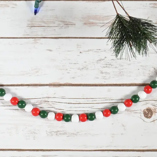 Ornativity Red and Green Garland - Rustic Christmas Wooden Farmhouse Country Wood Beaded Home and Holiday Garland Tree Decorations Boho Strand of Beads {4}