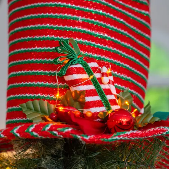 Ornativity Snowman Hat Tree Topper - Snow Man Winter Holiday Top Hat Christmas Tree Top Decoration with Red Ornament Berry Balls, Mistletoe Holly and Candy Decorations and LED Lights {5}