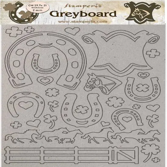 Stamperia Greyboard Cut-Outs A4 2mm Thick-Horseshoes, Romantic Horses {1}
