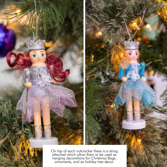 Ornativity Nutcracker Hanging Ornament Figures &ndash; Fairy Ballet Dancers Glittered Christmas Mini Wooden Nutcrackers Xmas Tree Ornament Set &ndash; 4 Pieces {6}