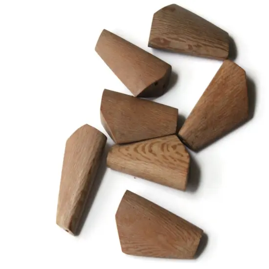 7 41mm Smooth Brown Vintage Wood Abstract Polygon Beads {3}