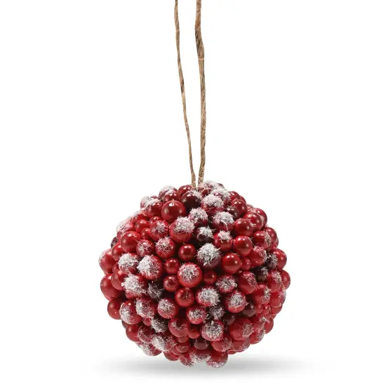 Ornativity Frosted Red Berries Ornaments - Glittered White Snowflakes on Realistic Red Cranberry Berries Ball Ornament with Rustic Twine String Christmas Tree Decoration Set - Pack of 12 {3}