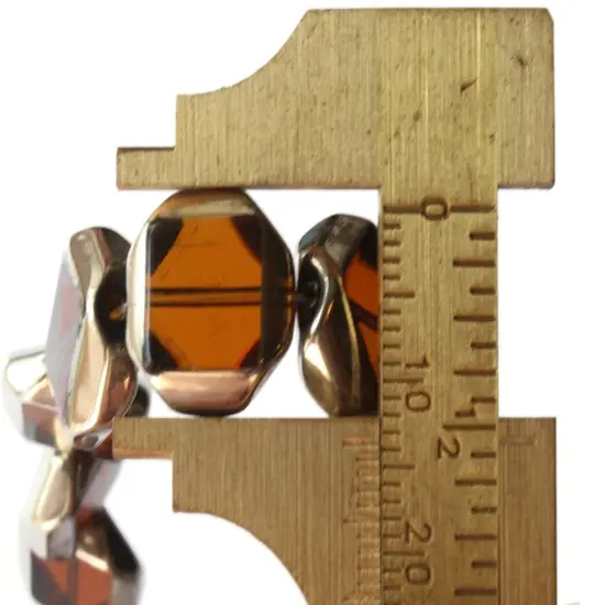 22 14mm Silver Rimmed Glass Brown Octagon Window Beads {6}