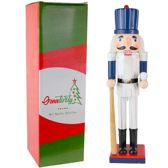Ornativity Baseball Nutcracker 15" - Baseball Player with White Pin Stripe Uniform and Bat Holiday Decor Nutcracker {3}