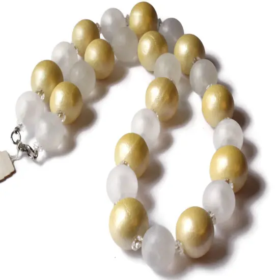 21 Inch Frosted Clear and Golden Yellow Vintage Beaded Necklace {5}