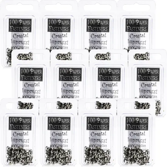 Multipack of 12 - Creative Impressions Mini Metal Paper Fasteners 3mm 100/Pkg-Round - Silver {1}