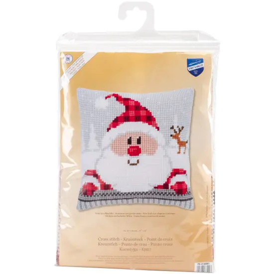 Vervaco Needlepoint Cushion Top Kit 16"X16"-Santa In A Plaid Hat {1}