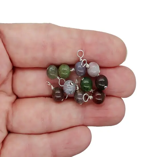 Indian Agate 6mm Bead Dangles, Small Fancy Jasper Gemstone Charms, 10 pieces, Adorabilities {3}