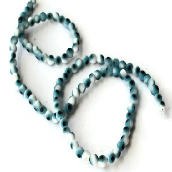 4mm White and Blue Evil Eye Round Glass Beads {6}