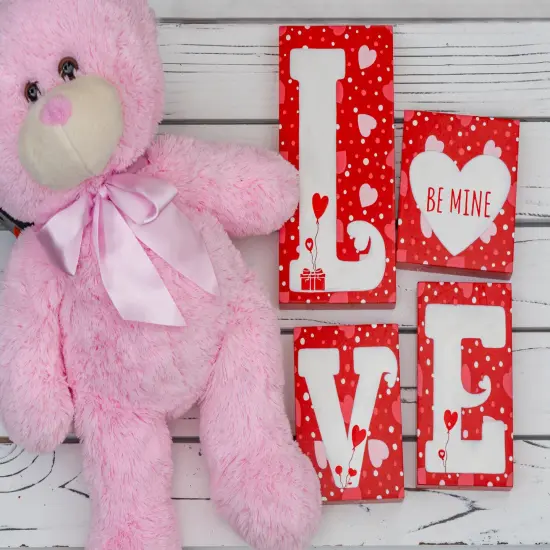 Ornativity Red Wooden Love Blocks - Valentine's Day Romantic Heart Wood Letters Block Decoration Sign with Hearts for Mantel Shelf Over Fireplace, Table Top, Home and Office {3}