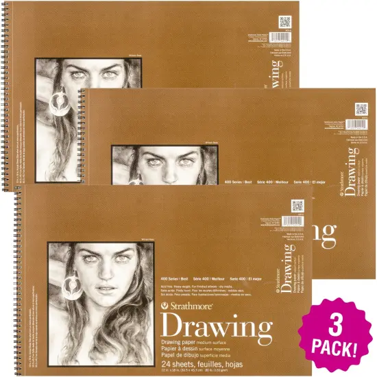 Multipack of 3 - Strathmore Medium Drawing Spiral Paper Pad 12"X18"-24 Sheets {1}