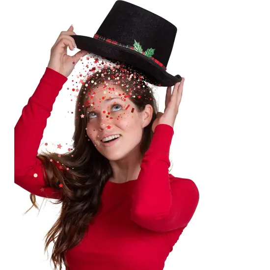 Ornativity Snowman Hat Tree Topper - Snow Man Top Hat Christmas Tree Top Decorations With Plaid Red Ribbon And Mistletoe Holly And Berry {4}