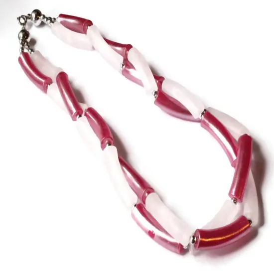 19 1/2 Inch Twisted Two Strand Pink and White Beaded Necklace Vintage New Old Stock Necklace {1}