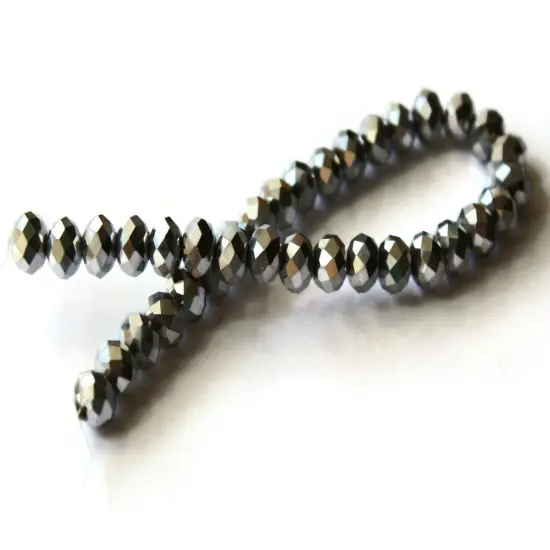 36 6mm x 8mm Silver Crystal Faceted Rondelle Beads {2}